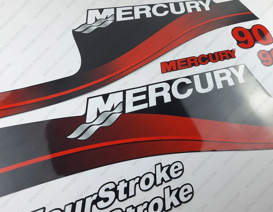 Mercury 90 hp Four Stroke outboard engine decals RED sticker set reproduction - Image 3 of 4