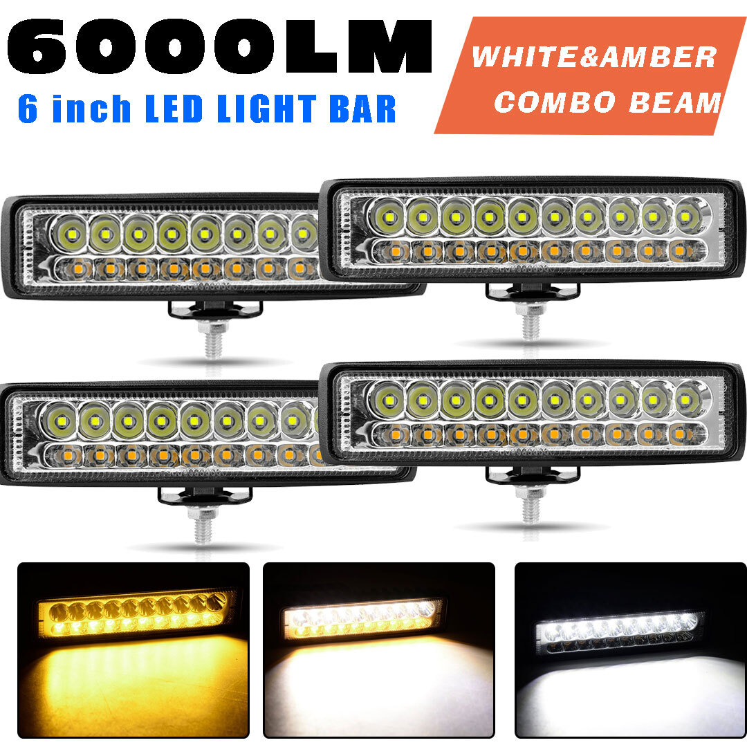 4X 6inch LED Work Light Dual-Color Spot Flood For SUV OffRoad Driving Fog Lamps