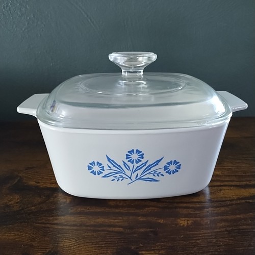 Vintage Corning Ware blaue Kornblume quadratische Kasserolle Bäcker 1 1/2 Quart mit Deckel