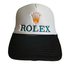 Vintage Rolex Snapback Hat Trucker Nissin 80s Black White Emroidered