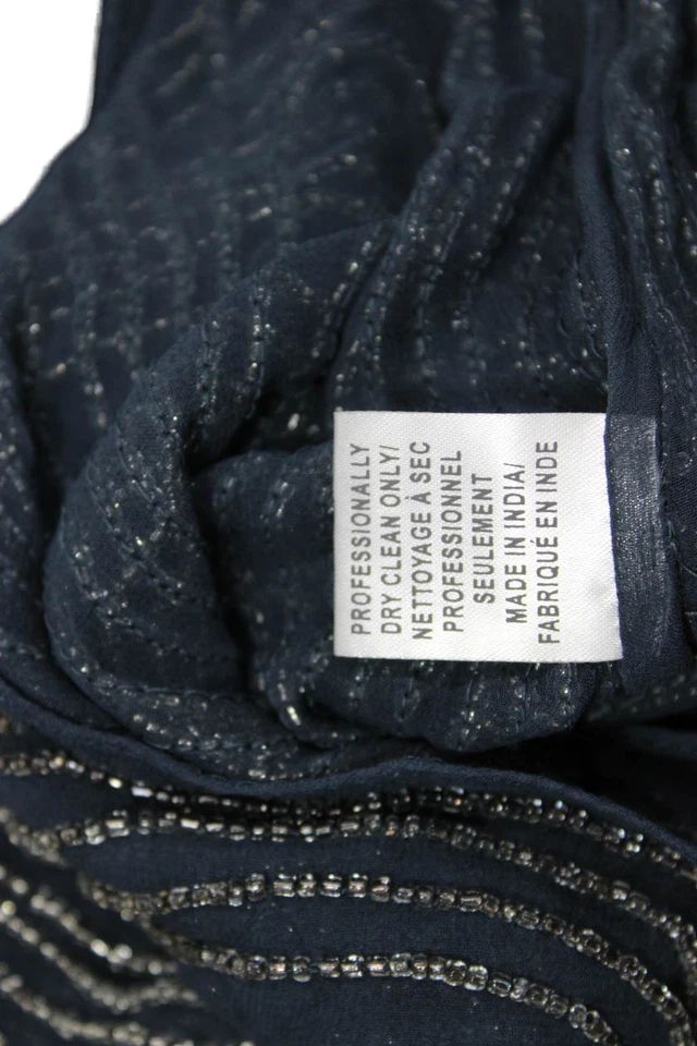 Blusa Parker Mujer Seda Detalle Cuentas Espalda Abierta Transparente Azul Talla L Foto 4 de 4