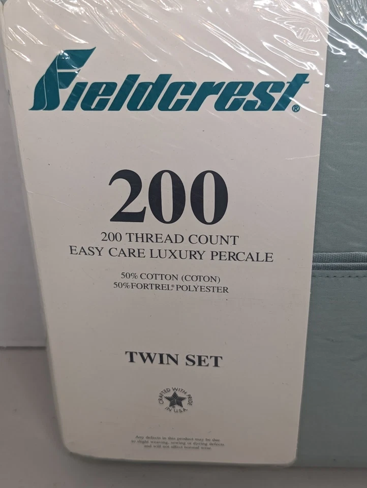 Juego de sábanas dobles vintage Fieldcrest 200 de lujo percal verde menta borde satinado Foto 2 de 4