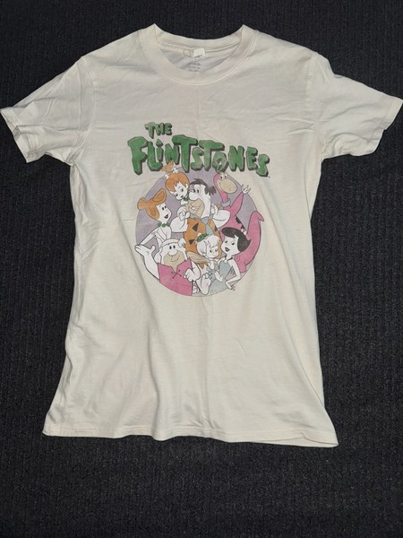 Retro The Flintstones Graphic T Shirt XS 8 Cream Cartoon Women