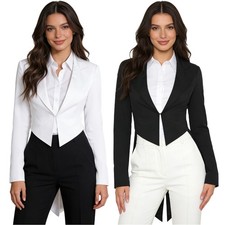Womens Formal Swallowtail Jacket Peaked Tuxedo Coat Outerwear Tailcoat Cocktail