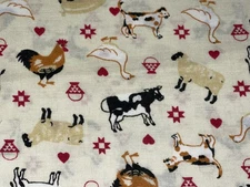 Vintage 1992 Fabric Traditions Farm Animals Cream Cotton Fabric by the HALF YARD