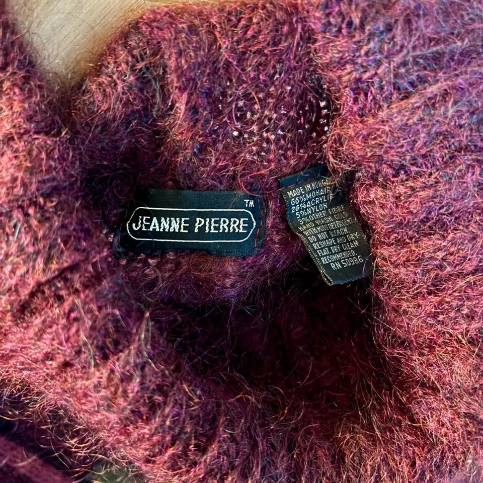 Suéter Floral Vintage Jeanne Pierre Lana Borgoña Mohair Cuello Alto - Talla Única Foto 4 de 4