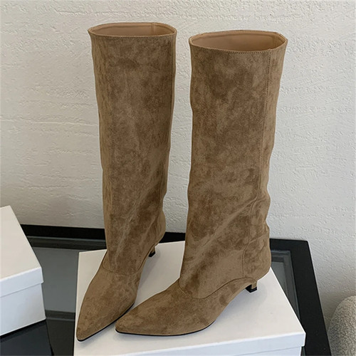 Winter Street Style Pointed Toe Knee-High Boots Women Low Heels Shoes Long Boots - Picture 14 of 14
