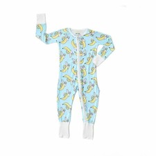 Little Sleepies Zippie Bamboo Pajamas Kids 0-3 Months Blue Banana Zip Up Sleeper