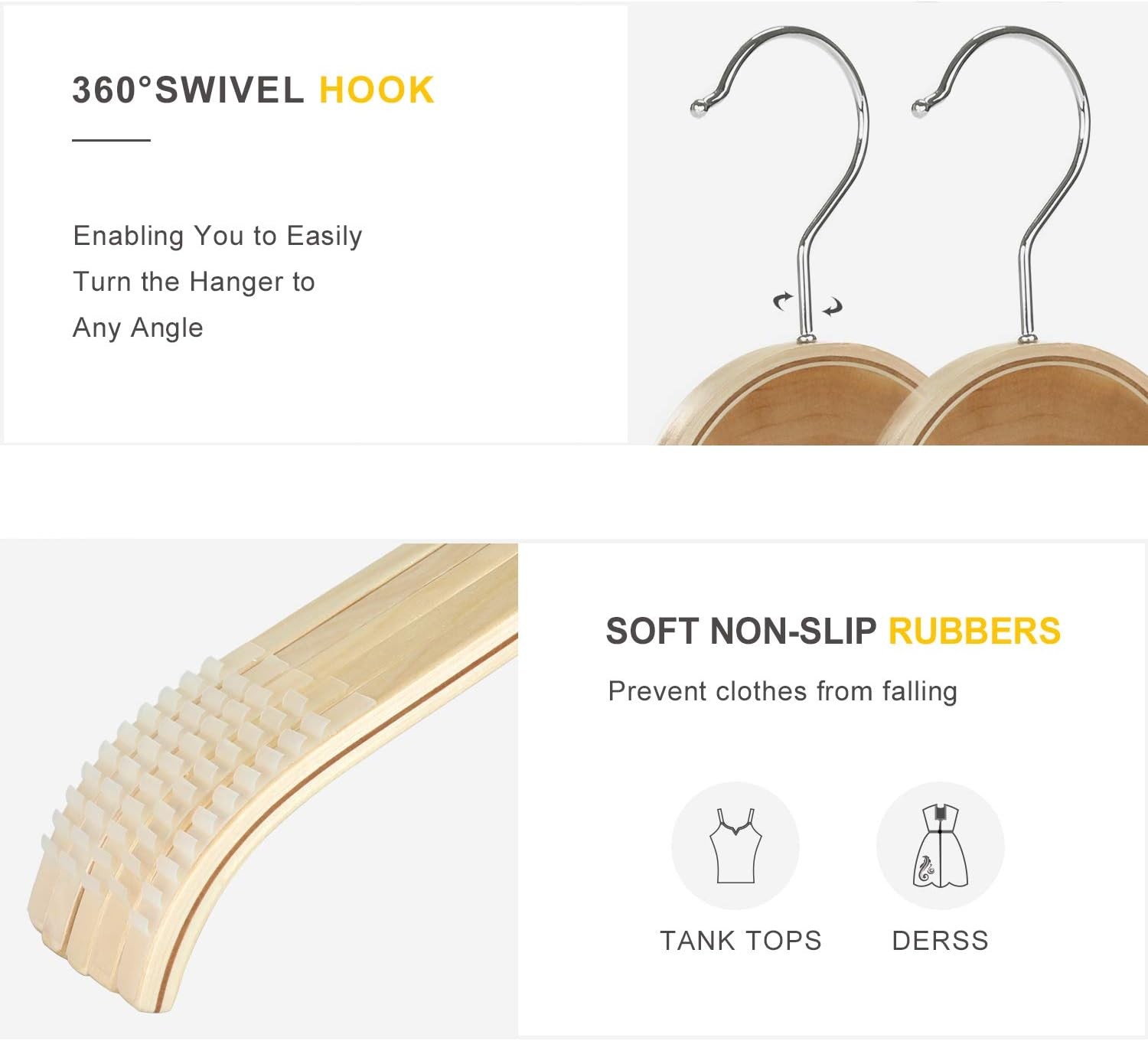 TOPIA HANGER Slim Natural Wood Hangers with Extra Soft 10 PCS, 