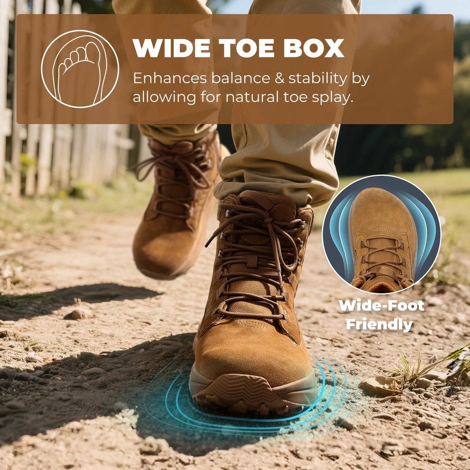 Botas tácticas militares descalzas con cremallera lateral para hombre con puntera ancha Foto 3 de 4