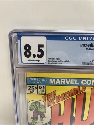 1974 Marvel, Incredible Hulk 180, 8.5 CGC, OW Pages, Key, Cameo