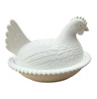 Vintage White Milk Glass Hen On Nest HON Hobnail Trim 7" x 5" Candy Dish Chicken