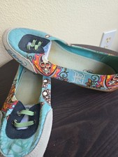 Women  s Ed Hardy Skull Graphic Slip-On Sneaker Eyelet Shoes Canvas 9
