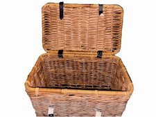 Vintage Large Wicker Basket Rectangle With Lid Snap Closure Storage Basket...