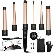 6-in-1 Curling Iron Wand Set 0.35-1.25" Ceramic Hair Curlers Gold
