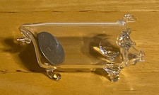 Vintage Hand-Blown Glass Miniature Pig with Year 1990 5p Coin Inside. 5.5 cm