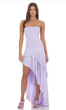 Strapless Ruffle Asymmetrical Maxi Dress Prom Dresses