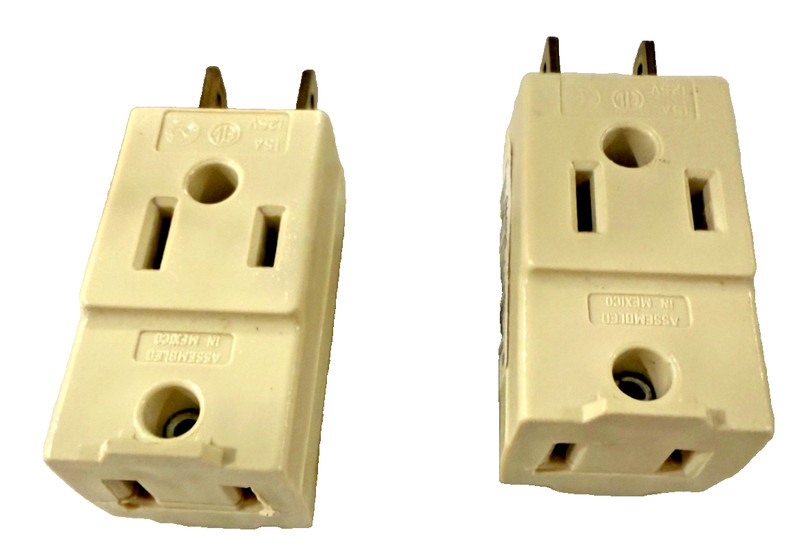 Lot of 2 Vintage 2-Prong Plug Adapters Made in Mexico – Outlet Splitters 15A 125