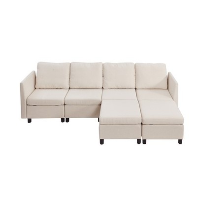 Uimoso Modular Sectional Sofa with Ottoman, Beige, Available in Multiple Sizes