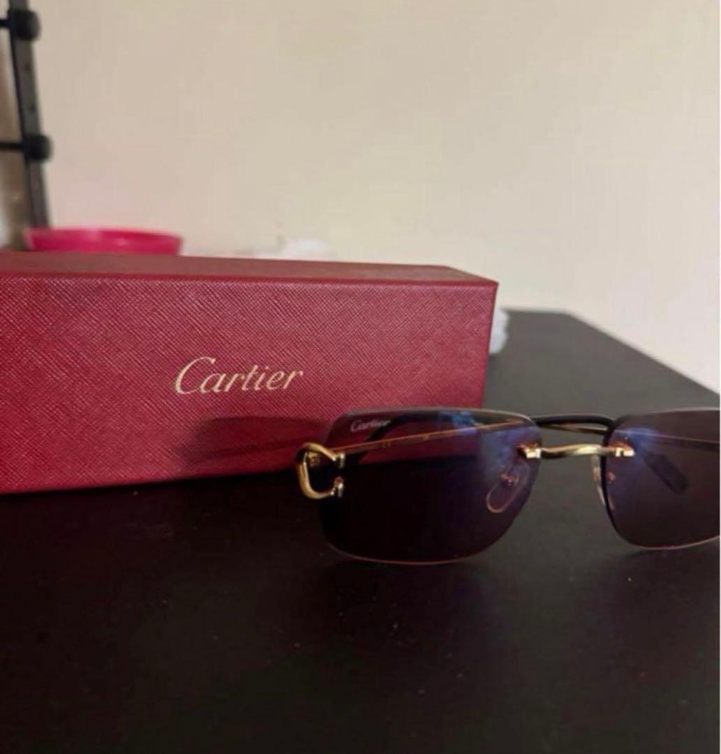 Cartier Gold Metal Frame Sunglasses with Purple Lenses Luxury