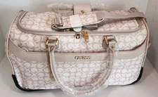 GUESS KARLIN TRAVEL DUFFLE ROLLING WHEELED BAG LOGO BLUSH PINK LUGGAGE NEW NWT