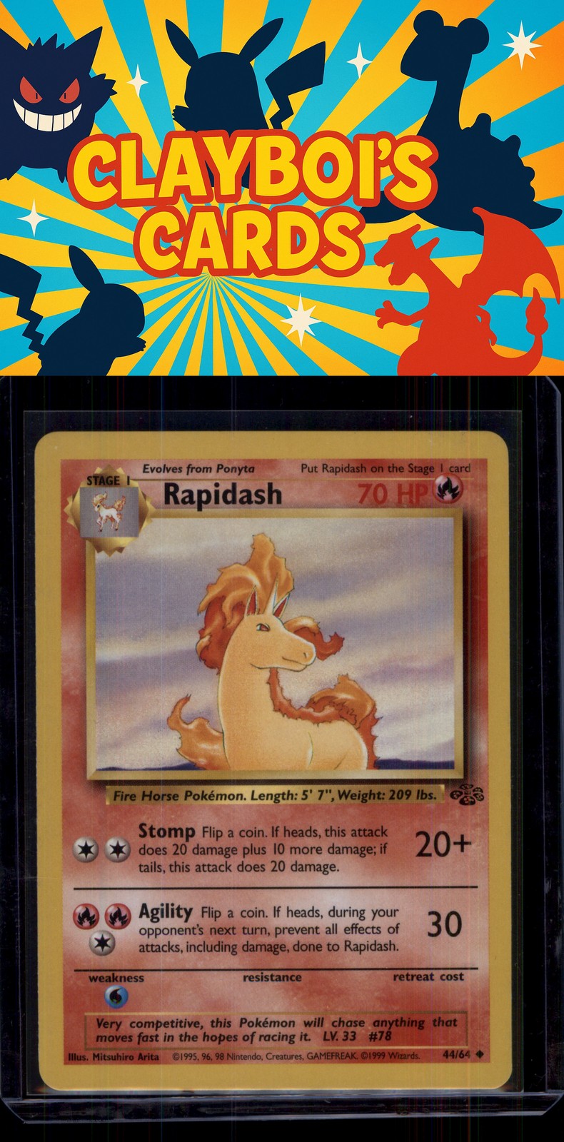Rapidash Jungle Pokémon 44/64 Vintage Uncommon Near Mint or Better