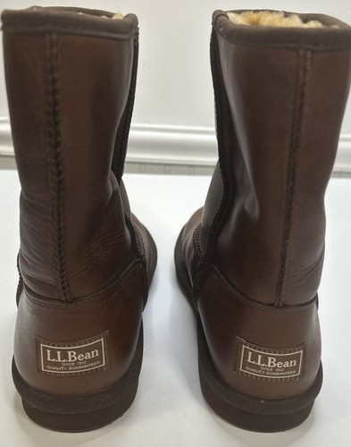 Vintag LL Bean Shearling Wool Boots Women’s 9 Pull On Calf length Brown Leather - Picture 5 of 12