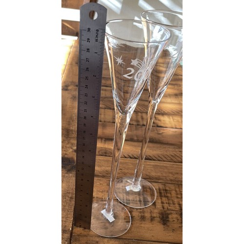 2 Tall Glass Champagne Flutes Celebrate year 2000! By International Silver Co. - Picture 6 of 8