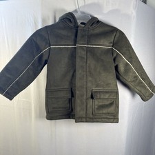 Gymboree Boys Sherpa Lined Hooded Coat XS 3/4 Green Faux Suede Winter Jacket