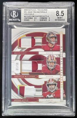 2023 National Treasures Trio Gold Brock Purdy McCaffrey Kittle /10 BGS 8.5