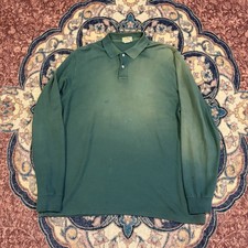 Vintage LL Bean Long Sleeve Polo Shirt USA Made Forest Green Sun Faded Cotton XL