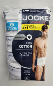 Jockey L58410 Mens White 5-Pack Classic Full-Rise Cotton Briefs Size 36