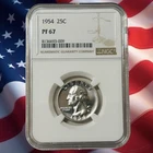 1954 PROOF US Silver Washington Quarter - NGC PF 67 - Combined Ship