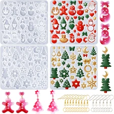 Christmas Resin Earring Molds DIY Kit, 4 Pack Holiday Silicone Molds with Santa