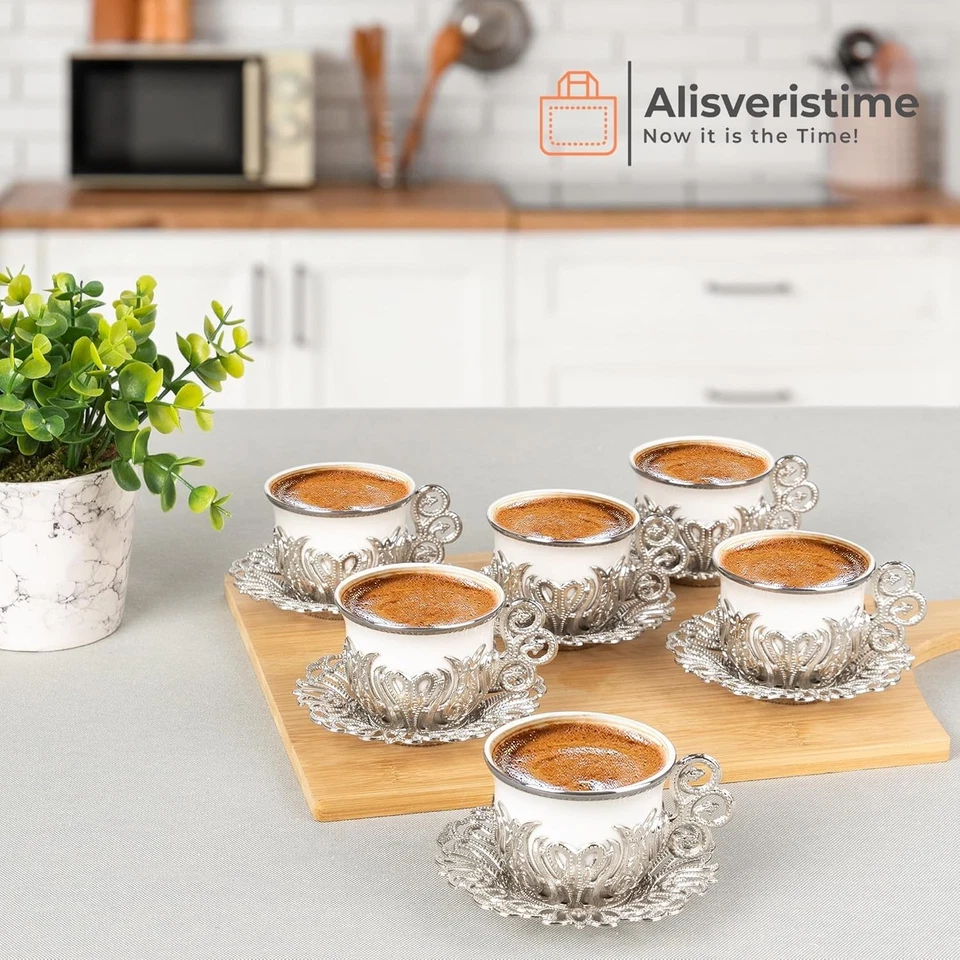 Подлинный турецкий кофе чашки комплект, 6 фарфоровых чашек и блюдца - Изображение 4 из 4