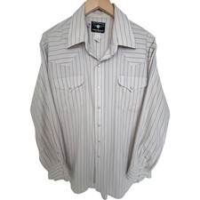 Ruddock Flying R Men's XL White Stripe Western Pearl Snap Shirt USA Made