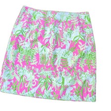 LILLY PULITZER White Label Vintage Jungle Animal Print Pink Green Skirt 4 EUC