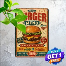 Burger Menu Always Fresh Tasty Retro Fast Food Tin Sign