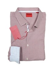 Hugo Boss Red Label Men's Red Plaid Koey Printed Slim Fit Dress Shirt