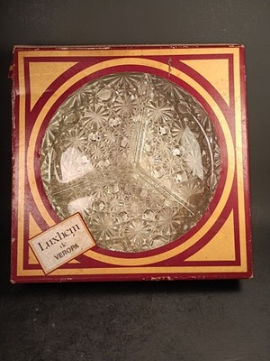 Vintage 3 Compartment French Cut Crystal Relish Bowl By Luxhem de Veropa IOB
