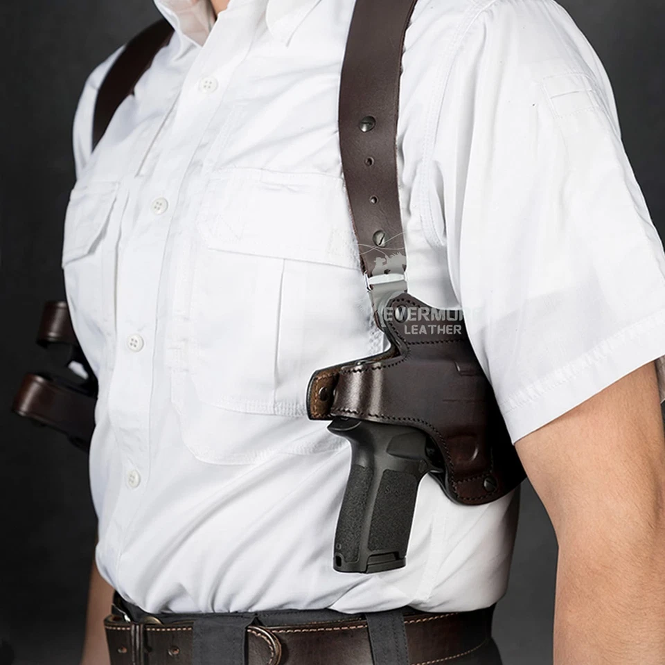 Leather Horizontal Shoulder Holster with Dual Magazine Pouch For Beretta Models - Image 2 of 4