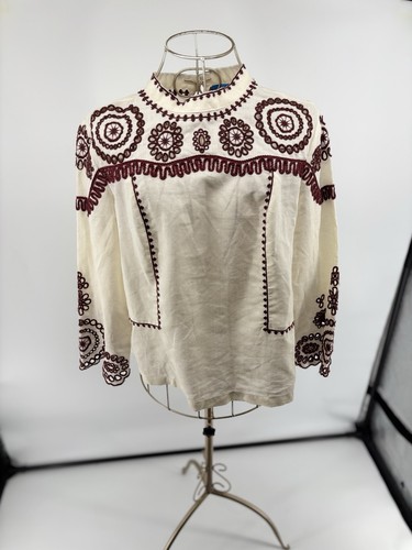 Blusa Camisa MiH Jeans Edelson Bordada Campesina Boho Para Mujer Talla Pequeña - Imagen 1 de 11