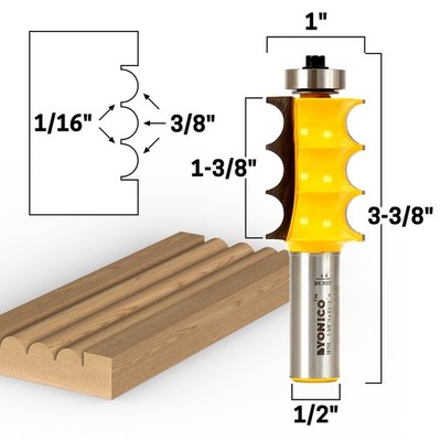 3/16'' Radius Triple Bead Trim Molding Router Bit - 1/2'' Shank - Yonico 16158
