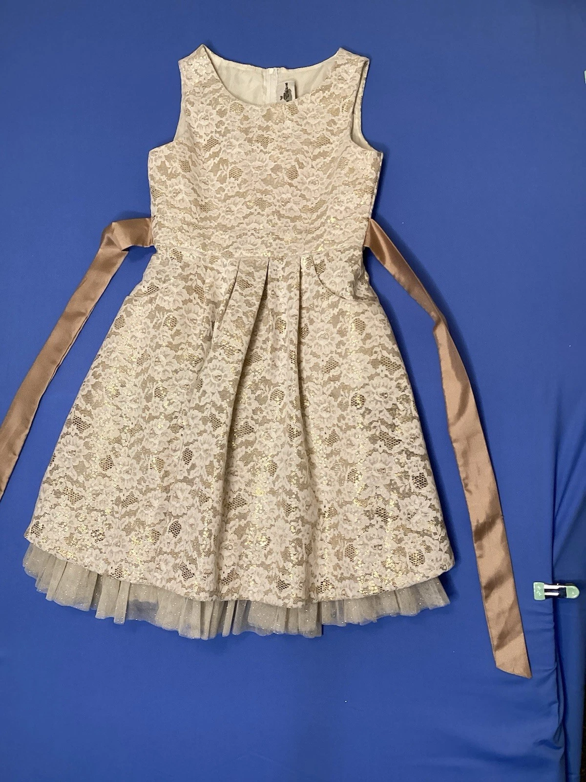 Rare Traditions Girls Size 12 White & Gold Lined Dressy Dress