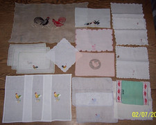 18 Vintage Embroidered Roosters Fabric Napkins Table Runner/Cutter Craft or Use
