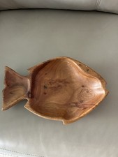 Kamari Woods Monkey Pod Wood Fish Serving Dish. Vintage 10" L x 7" W.Free Ship