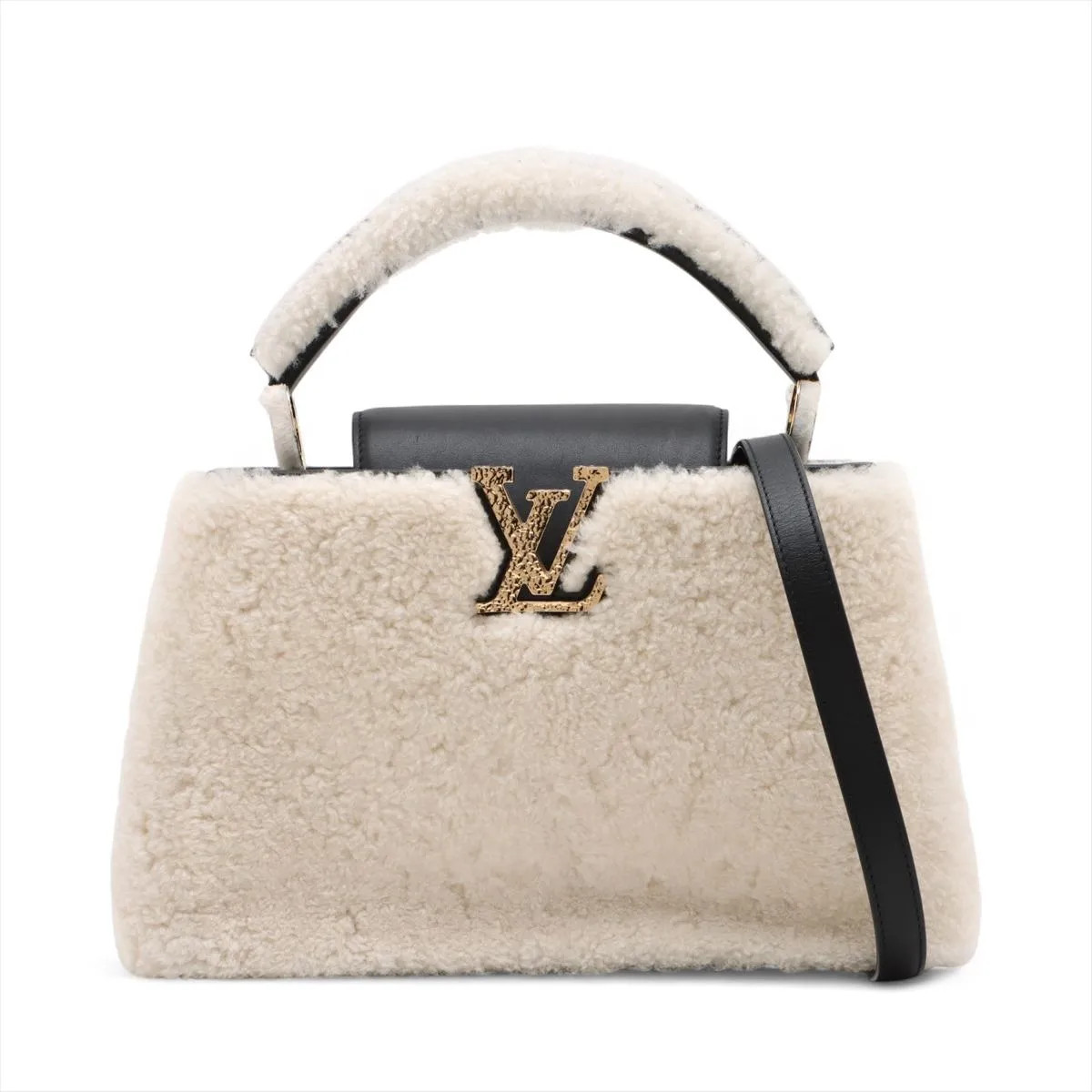 Louis Vuitton LV logo x sheepskin Capucines PM M55371 White There was an RFID re