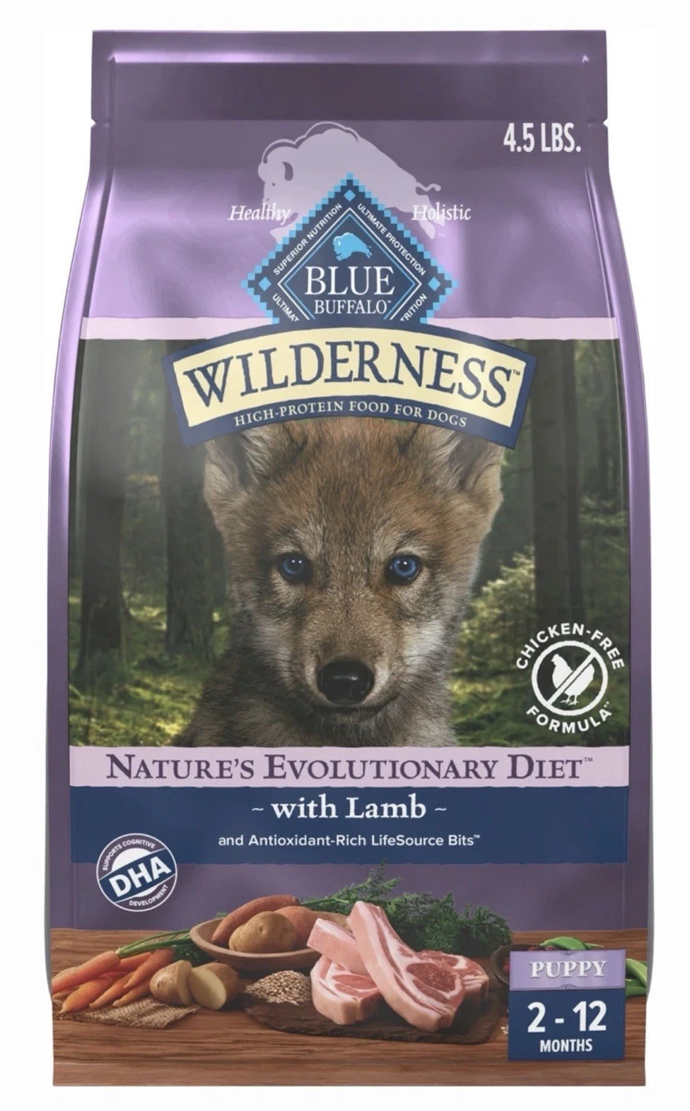 Blue Buffalo Wilderness High-Protein Natural Dry Puppy Dog Food w/Lamb - 4.5lbs