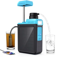 3-In-1 Solar Electric Water Filtration System w/Hand Pump & Emergency Light