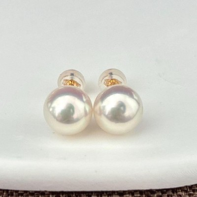 Akoya echte Perlen Ohrringe 8,5-9 mm K18YG Neu aus Japan